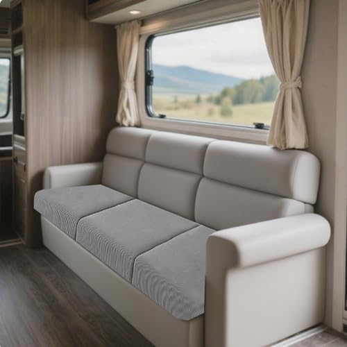 JinDouer BezüGe FüR Wohnwagenpolster Aus BüNdchenstoff – Wasserdichter, Rutschfester üBerzug FüR Wohnmobil-, Langbank- & Terrassensofas, Jacquard, StrapazierfäHig (Hellgrau,W65-95cm,D135-165cm) von JinDouer