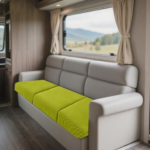 JinDouer BezüGe FüR Wohnwagenpolster Aus BüNdchenstoff – Wasserdichter, Rutschfester üBerzug FüR Wohnmobil-, Langbank- & Terrassensofas, Jacquard, StrapazierfäHig (Junggrün,W45-65cm,D45-65cm) von JinDouer