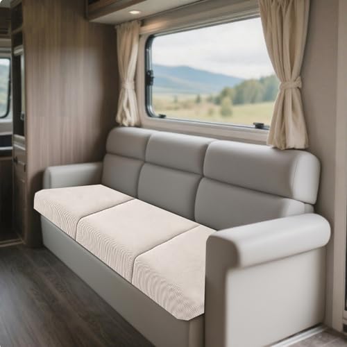 JinDouer BezüGe FüR Wohnwagenpolster Aus BüNdchenstoff – Wasserdichter, Rutschfester üBerzug FüR Wohnmobil-, Langbank- & Terrassensofas, Jacquard, StrapazierfäHig (Kaki,W65-95cm,D95-135cm) von JinDouer