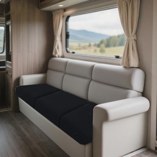 JinDouer BezüGe FüR Wohnwagenpolster Aus BüNdchenstoff – Wasserdichter, Rutschfester üBerzug FüR Wohnmobil-, Langbank- & Terrassensofas, Jacquard, StrapazierfäHig (Schwarz,W50-65cm,D190-200cm) von JinDouer