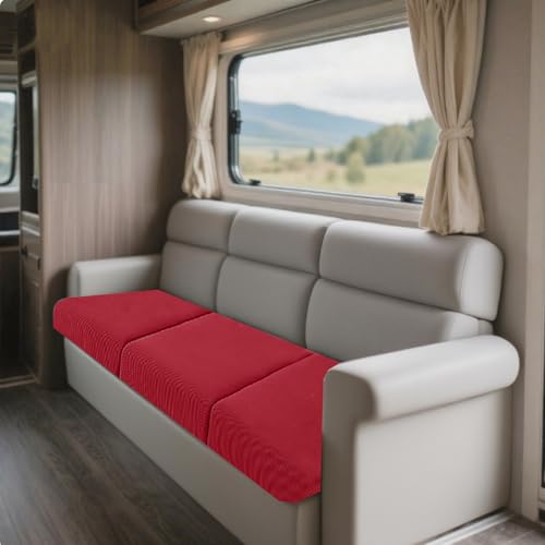 JinDouer BezüGe FüR Wohnwagenpolster Aus BüNdchenstoff – Wasserdichter, Rutschfester üBerzug FüR Wohnmobil-, Langbank- & Terrassensofas, Jacquard, StrapazierfäHig (Weinrot,W45-65cm,D45-65cm) von JinDouer