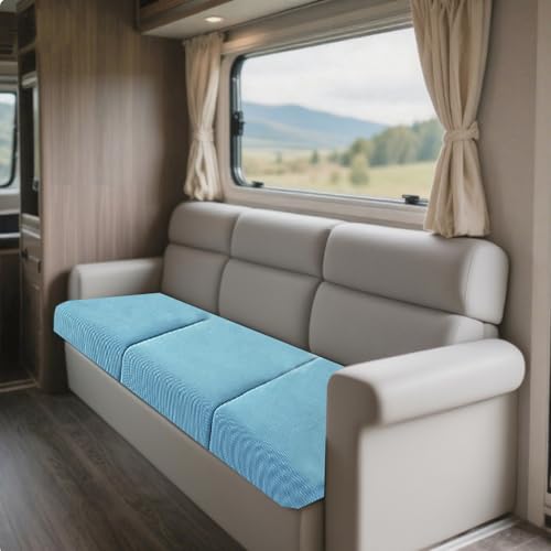 JinDouer BezüGe FüR Wohnwagenpolster Aus BüNdchenstoff – Wasserdichter, Rutschfester üBerzug FüR Wohnmobil-, Langbank- & Terrassensofas, Jacquard, StrapazierfäHig (Xihu-Blau,W65-95cm,D65-95cm) von JinDouer