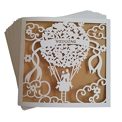 JinSu 10 Stück Hochzeit Einladungskarten, Laser Geschnittene Hochzeitsparty Einladungskarten mit Bedruckbaren Papier und Umschläge für Hochzeit Hochzeitstag (Nur für Hochzeiten) von JinSu