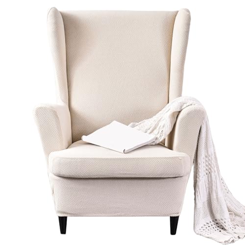 JinZao Moderner 2-Teilig Ohrensessel Überzug, Sesselbezug Stretch Verstellbarer, Universell Sesselhussen, Weicher rutschfest Polyester-Jacquardstoff(D) von JinZao