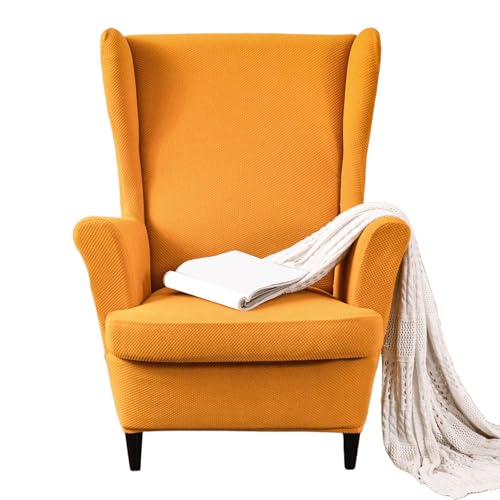 JinZao Moderner 2-Teilig Ohrensessel Überzug, Sesselbezug Stretch Verstellbarer, Universell Sesselhussen, Weicher rutschfest Polyester-Jacquardstoff(G) von JinZao