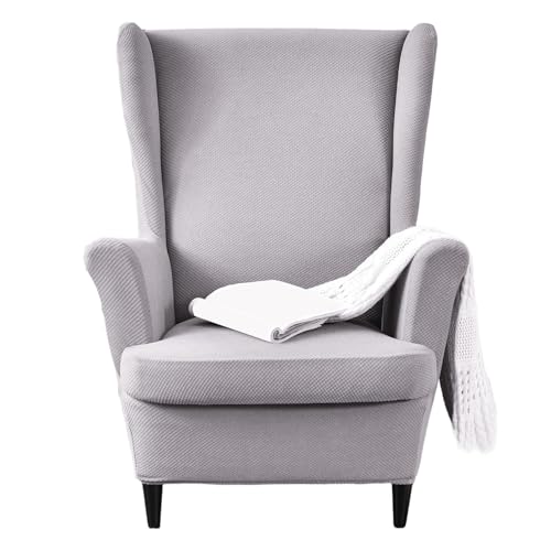 JinZao Moderner 2-Teilig Ohrensessel Überzug, Sesselbezug Stretch Verstellbarer, Universell Sesselhussen, Weicher rutschfest Polyester-Jacquardstoff(H) von JinZao