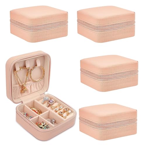 Jinavoty 4 Stück Reise-Schmuckkoffer, Schmuck Travel Organizer, kleine Schmuckschatulle für Ringe, Ohrringe, Halskette (Rosa) von Jinavoty