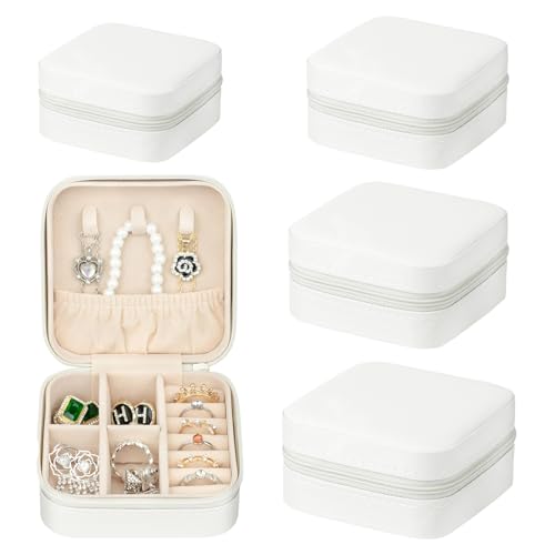 Jinavoty 4 Stück Reise-Schmuckkoffer, Schmuck Travel Organizer, kleine Schmuckschatulle für Ringe, Ohrringe, Halskette (Weiß) von Jinavoty