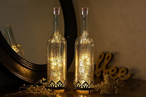 Jinfa 2er-Set Laternen Flaschenlichter mit batteriebetrieber LED-Lichterkette Stimmunglichter Dekoflasche Geschenk | Edles Silber | Ø 8 cm × H 30cm von Jinfa