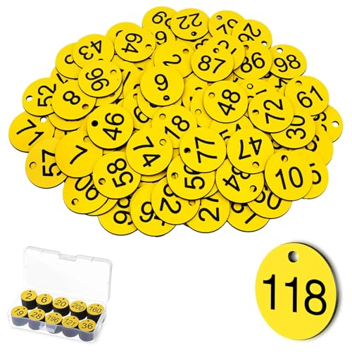 1-200 Kunststoff Nummernschilder Nummerierte Gravierte Nummernschilder Tischnummern gastronomie Bienenstock Etiketten ID Tags mit Loch, ohne Schlüsselringe (yellow) von Jinfanshurich