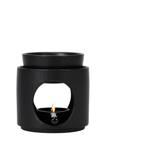 Duftlampe Teelicht mit Teelichthalter, Duftlampe für Ätherische Öle, Candle Warmer Lamp, Keramik Räucherstövchen, Duftöl und Duftwachs diffusor, Stövchen für ätherische Öle, Abnehmbare Schale, Schwarz von Jinfanshurich