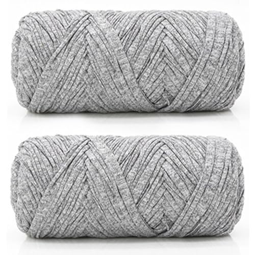 T-Shirt Garn – 2er-Set (je 200g/75m), Textilgarn, Bandgarn zum Häkeln & Stricken, Bändchengarn für DIY Handtasche, Taschen, Teppiche, Weben & DIY Handarbeiten (Heathergrau) von Jinfanshurich