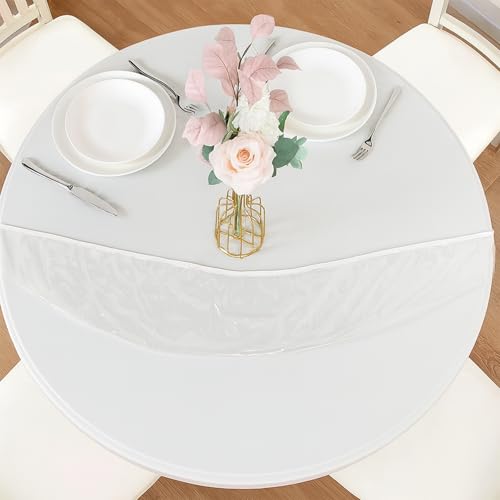 Tischdecke rund wasserdicht, PVC Transparente elastische Tischfolie für Esstisch, Garten, Hochzeit, Restaurant, abwischbar & langlebig (durchsichtig, 120CM Passend für 90-110 cm) von Jinfanshurich