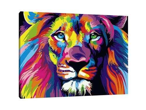 JingZhouYang Malen nach Zahlen für Kinder, Erwachsene und Anfänger, Mal-Geschenk-Kits, 40 x 30 cm, Corlorful Lion, Woonden, gerahmt JingZhouYang Malen nach Zahlen für Kinder, Erwachsene und Anfänger, Mal-Geschenk-Kits, 40 x 30 cm, Corlorful Lion, Woonden, gerahmt von JingZhouYang