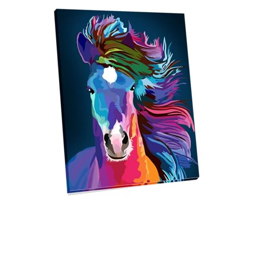 JingZhouYang Malen nach Zahlen für Kinder & Erwachsene & Anfänger, Mal-Geschenk-Kits, 40 x 30 cm, Corlorful Horse, Woonden gerahmt JingZhouYang Malen nach Zahlen für Kinder & Erwachsene & Anfänger, Mal-Geschenk-Kits, 40 x 30 cm, Corlorful Horse, Woonden gerahmt von JingZhouYang
