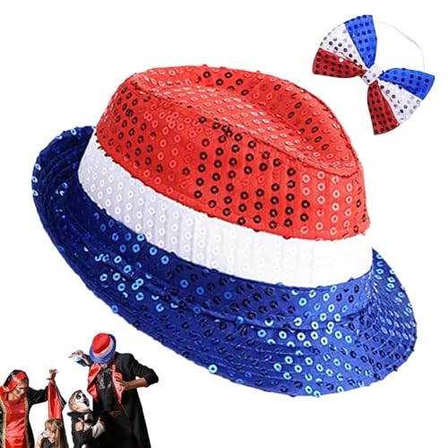 4. Juli patriotisches Kostüm, 4. Juli Hut und Fliege - Patriotisches Kostüm -Paillettenhut für den vierten Juli,Erwachsene Männer und Frauen tragen Fotografie-Requisiten für Rollenspiele, Sammeln 4. Juli patriotisches Kostüm, 4. Juli Hut und Fliege - Patriotisches Kostüm -Paillettenhut für den vierten Juli,Erwachsene Männer und Frauen tragen Fotografie-Requisiten für Rollenspiele, Sammeln von Jingmiger