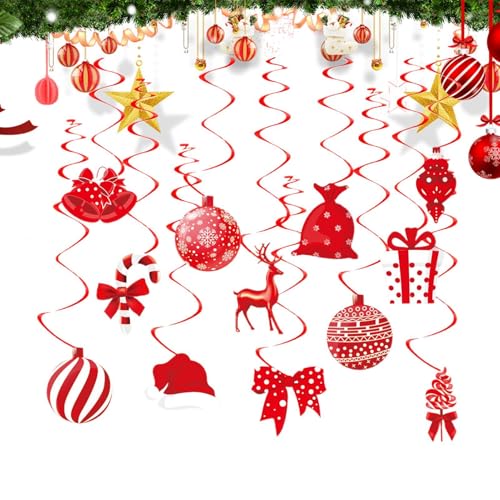Christbaum-Ornamente, rote Cartoon-Wirbel-Ornamente, 12 niedliche Tür-Ornamente, festliche Deckenornamente für Weihnachtsbaum, Tür von Jingmiger