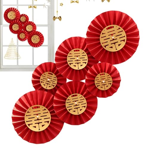 Dekoration für runde Fächer aus Papier, Fächer aus Papier | 6 x Neujahr, Faltfächer, rot, Party-Dekoration | Hintergrunddekoration aus Papier für die Feier, Dekoration für runde Fächer aus Papier, Fächer aus Papier | 6 x Neujahr, Faltfächer, rot, Party-Dekoration | Hintergrunddekoration aus Papier für die Feier, von Jingmiger