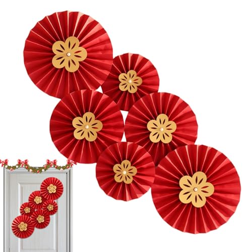 Fächerblumen aus rotem Papier, runde Papierfächerdekorationen – 6 x Fotoautomaten mit Blumen aus Papier, Dekoration für Partys, kreatives Papier, für Junggesellenabschied von Jingmiger