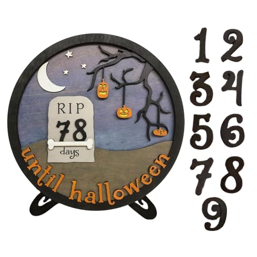 Halloween Dekorationen für Schlafzimmer, Halloween Adventskalender 2024 | Runder Adventskalender aus Holz, Tisch-/Wandornament, Kunst und Handwerk Kürbis Halloween Nacht Ornament von Jingmiger