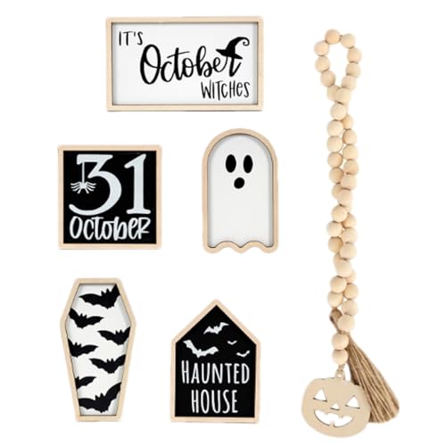 Halloween mehrstufiges Tablett- , mehrstufiges Halloween-Tablett-Dekorationsset, Holzschild Girlanden Perlengirlanden Set Hal Tablett Dekoration Set von Jingmiger