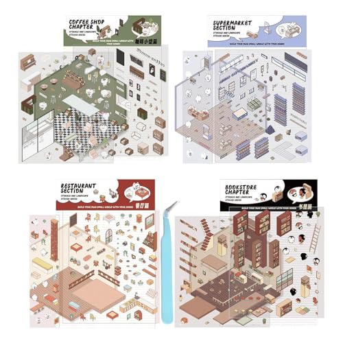 Hausaufkleber zum Selbstgestalten mit 3D-Effekt | 4 Stück Anti-Stress-Aufkleber Scrapbooking | niedliche Dekoration für Telefon, Computer, Buchhalter, Schule, Handarbeit Hausaufkleber zum Selbstgestalten mit 3D-Effekt | 4 Stück Anti-Stress-Aufkleber Scrapbooking | niedliche Dekoration für Telefon, Computer, Buchhalter, Schule, Handarbeit von Jingmiger