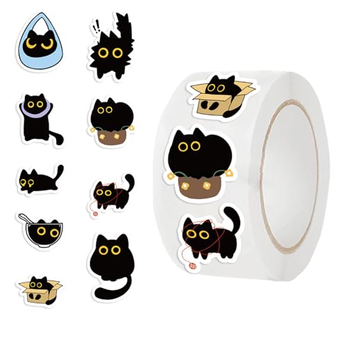 Rolle mit Katzenaufklebern, Minou schwarz für Trinkflasche – 500 Blatt/Rolle Dekoration für kreatives Tagebuch, Umschläge, Trinkflaschen und Rolle mit Katzenaufklebern, Minou schwarz für Trinkflasche – 500 Blatt/Rolle Dekoration für kreatives Tagebuch, Umschläge, Trinkflaschen und von Jingmiger