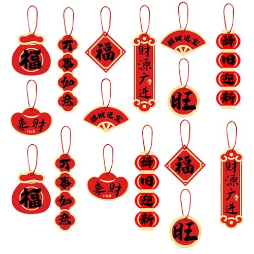 Schlangenanhänger für das Frühlingsfest 2025, Set mit Dekorationen für das chinesische Neujahr, 16 x Anhänger Fu, traditionelle chinesische Schlange, Papieranhänger, Neujahrsdekoration für V von Jingmiger
