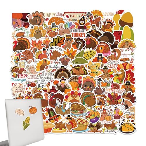 Thanksgiving-Aufkleber, Türkei-Aufkleber | Truthahn-Aufkleber, wasserdicht, 100 Stück, Thanksgiving-Zwerg-Aufkleber, lustige Aufkleber für Erwachsene von Jingmiger