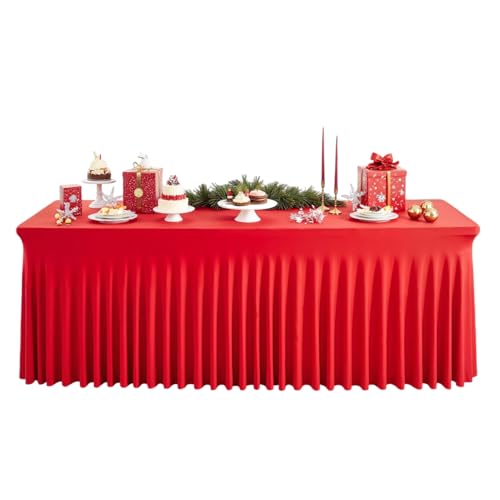 Tischrock - 1,8m Weihnachts Rechteckiger Rüschen Roter Tischrock,Wasserabweisende Festliche Tischdekorierung Für Restaurant Klassenzimmer Events Messe Empfang Buffet - für Karneval Bankette Restaurant Tischrock - 1,8m Weihnachts Rechteckiger Rüschen Roter Tischrock,Wasserabweisende Festliche Tischdekorierung Für Restaurant Klassenzimmer Events Messe Empfang Buffet - für Karneval Bankette Restaurant von Jingmiger