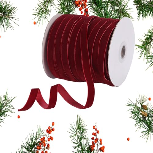 Weihnachts-Samtband, Nylon-Samtband | 50 Meter Kranzband mit Spule, Nylonband für Weihnachtsdekoration, handgefertigtes Handwerk, Bogenherstellung, Verpackung Weihnachts-Samtband, Nylon-Samtband | 50 Meter Kranzband mit Spule, Nylonband für Weihnachtsdekoration, handgefertigtes Handwerk, Bogenherstellung, Verpackung von Jingmiger