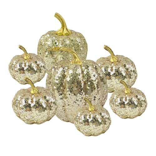 Jingyash Halloween Kürbisse | Tisch Deko Fest,7-teiliges Deko Set Mit Glitzer Für Festtafel Flur Wohnzimmer von Jingyash