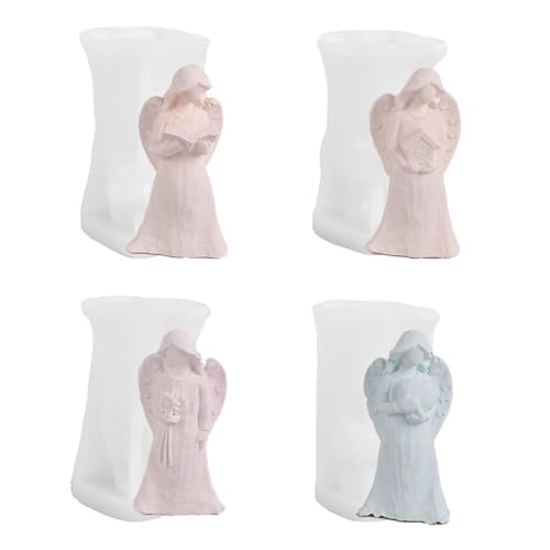Kerzenformen Silikon Engel, 4 Stück 3D Engel Silikonformen Gießformen Kerzenform Kerzen Formen Silikon, Wiederverwendbare Silikonform für Seife Duftkerze Fondant Kuchen Deko Schokolade Kunsthandwerk von Jingyash