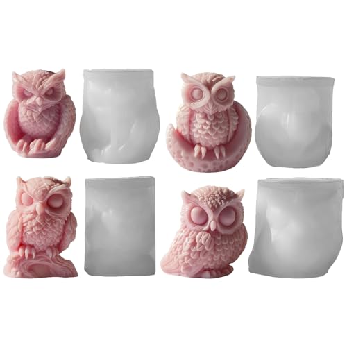 Kerzenformen Silikon Tierform, 4 Stück 3D Eule Silikonformen Gießformen Kerzenform Kerzen Formen Silikon, Wiederverwendbare Silikonform für Duftkerze Seife Schokolade Kunsthandwerk Fondant Kuchen Deko von Jingyash
