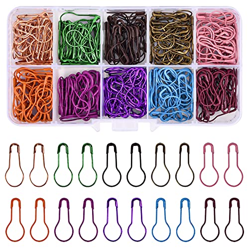 300pcs 10Farben Eisen Kürbis Pin, Birne Sicherheitsnadeln, Calabash Pin mit Aufbewahrungsbox, Reihenmarkierer Häkeln, Metall Strickzubehör fit für Stricken Maschenmarkierer DIY Fertigkeit-Herstellung von Jinlaili