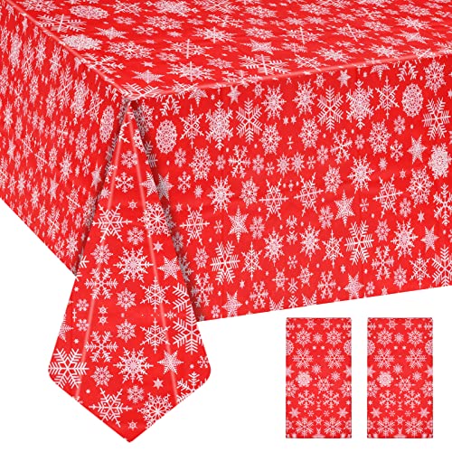 Jinlaili 2 STÜCKE Weihnachten Tischdecke, Rote Weihnachtstischdecke mit Schneeflocken, 137x274cm Weihnachtstischdecken Xmas Tischdekorationen, Wasserabweisend Rechteck Tischdecke für Weihnachten von Jinlaili