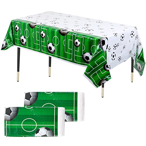 Jinlaili 2 Stück 137x274cm Tischdecke aus Kunststoff, Fußball Bedruckte Tischdecke Wasserdicht, Tisch Decken Wachstuch, Rechteckig Tischtuch Abwaschbar für Feste Party Gartentisch Feierntage(Grün) von Jinlaili