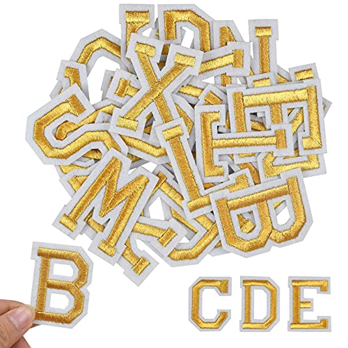 Jinlaili 52 Stück Aufnäher Buchstaben, Gold Buchstaben Patches von A bis Z, Alphabet Applikationen Patches, Buchstaben zum Aufnähen oder Aufbügeln, für Schuhe, Hut, Tasche, Bekleidungszubehör von Jinlaili