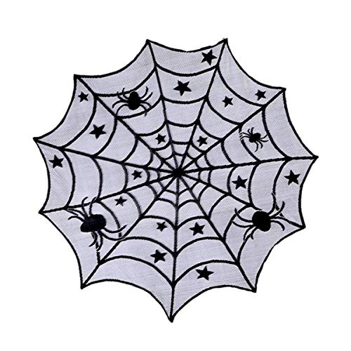 Jinlaili Halloween Spinnennetz Tischdecke, Halloween Tischdecke Rund Schwarz Spinnennetz Spinnweben 102 cm, Halloween Dekoration Tischdeko Fledermaus, Tischdeko Spinnen Netz Halloween Deko von Jinlaili