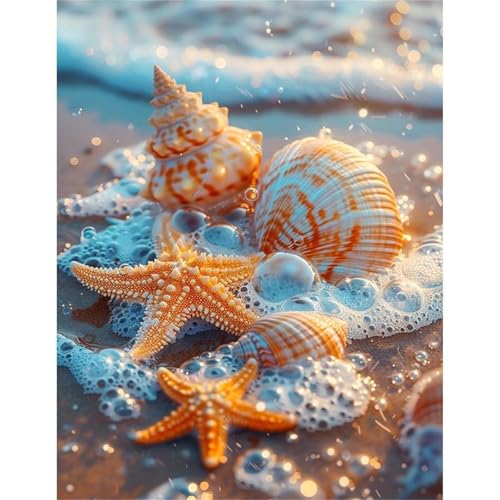 5D Strand-Seestern-Muscheln Diamond Painting Kit,Diamant Painting Bilder für Erwachsene Kinder DIY Full Runder Diamond Art Kristall Strass Kreuzstich Stickerei Malen Geschenke Wand Dekor 40x60cm von Jinmer