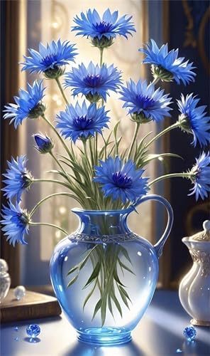 DIY Blaue Blumenvase Diamond Painting Erwachsene,5D Diamant Painting Bilder für Anfänger,Square Drill Vollbohrer Diamanten Malerei Set Stickerei Kreuzstich Geschenke Home Wand Dekor 30x70 cm von Jinmer