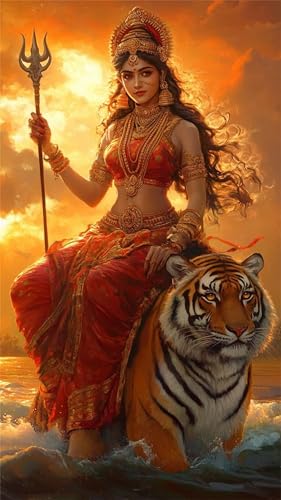 DIY Indische Göttin Tiger Diamond Painting Erwachsene,5D Diamant Painting Bilder für Anfänger,Round Drill Vollbohrer Diamanten Malerei Set Stickerei Kreuzstich Geschenke Home Wand Dekor 90x190 cm von Jinmer