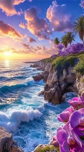 Diamond Painting Felslandschaft am Meer 5D DIY Diamant Painting Bilder für Erwachsene Anfänger,Square Drill Diamond Painting Set,Full Drill Strass Mosaic Diamant Kunst für Haus Dekoration 100x210 cm von Jinmer