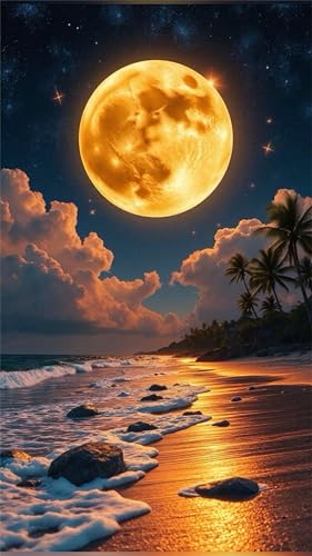 Diamond Painting Golden Moon Beach 5D DIY Diamant Painting Bilder für Erwachsene Anfänger,Round Drill Diamond Painting Set,Full Drill Strass Mosaic Diamant Kunst für Haus Dekoration 80x170 cm von Jinmer