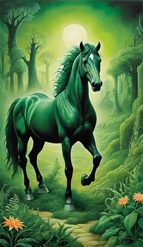 Green Scenic Horse Diamond Art Kits,5D Diamond Painting Kits for Adults,DIY Full Round Drill diamond painting kits for Beginners Rhinestone Embroidery Picture Art For Home Decor 100x210 cm von Jinmer