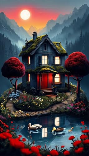 House Lake Ducks Diamond Art Kits,5D Diamond Painting Kits for Adults,DIY Full Square Drill diamond painting kits for Beginners Rhinestone Embroidery Picture Art For Home Decor 100x210 cm von Jinmer