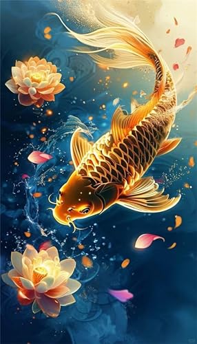 Lotus Golden Koi Diamond Art Kits,5D Diamond Painting Kits for Adults,DIY Full Square Drill diamond painting kits for Beginners Rhinestone Embroidery Picture Art For Home Decor 80x170 cm von Jinmer