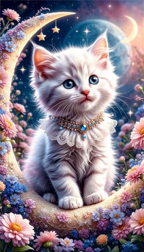 Moon Flower Cat Diamond Art Kits,5D Diamond Painting Kits for Adults,DIY Full Round Drill diamond painting kits for Beginners Rhinestone Embroidery Picture Art For Home Decor 30x70 cm Moon Flower Cat Diamond Art Kits,5D Diamond Painting Kits for Adults,DIY Full Round Drill diamond painting kits for Beginners Rhinestone Embroidery Picture Art For Home Decor 30x70 cm von Jinmer