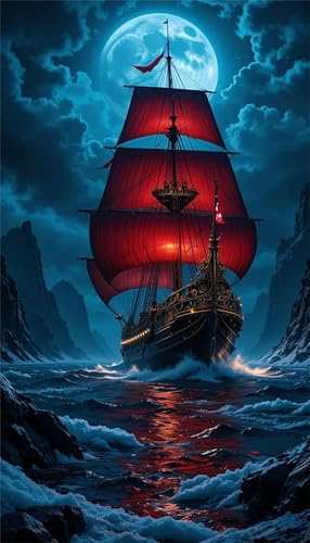 Red Sailboat Sea Diamond Art Kits,5D Diamond Painting Kits for Adults,DIY Full Square Drill diamond painting kits for Beginners Rhinestone Embroidery Picture Art For Home Decor 90x190 cm von Jinmer