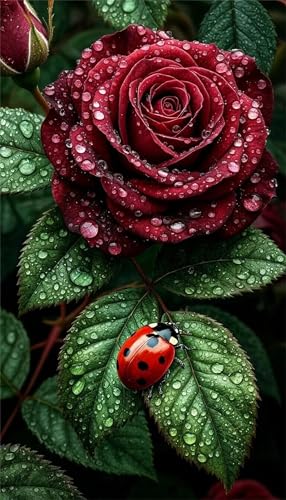Rose Flower Ladybug Diamond Art Kits,5D Diamond Painting Kits for Adults,DIY Full Round Drill diamond painting kits for Beginners Rhinestone Embroidery Picture Art For Home Decor 20x50 cm von Jinmer